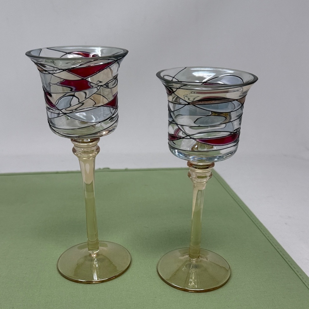 PARTYLITE MOSAIC STEMMED VOTIVE CANDLE HOLDERS retired